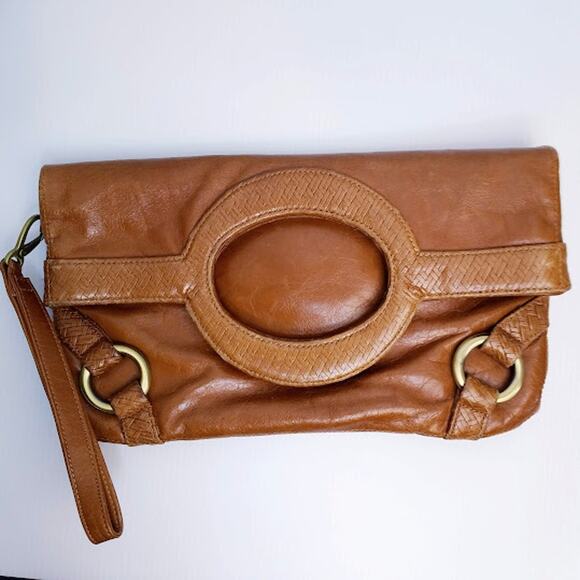 Sabina woven leather fold over clutch brown - Picture 2 of 9